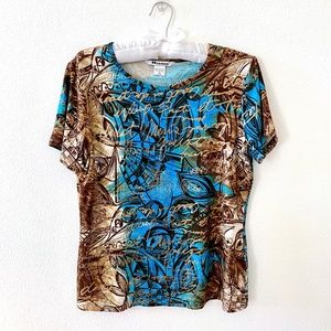 Nygard Collection Teal and Brown Top, Size Medium, NWOT